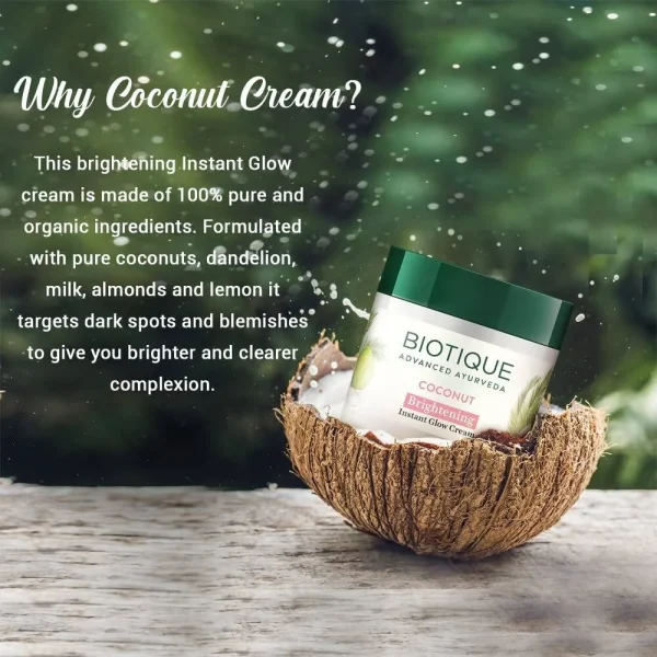 Biotique Advanced Ayurveda Bio Coconut Whitening & Brightening Cream -50 gm - Image 3