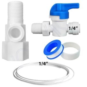 Water Purifier Plastic Inlet Valve/Connector, 1/4" (6mm) Push Fit Connection, Teflon Tape with 1/4" Pipe For RO/UV/Water Filter Purifie, White
