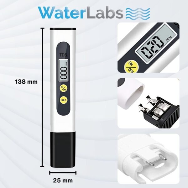 WaterLabs TDS Meter for Home,Water Quality Tester, 0-999ppm Measurement Range for Drinking Water Aquariums, Pool etc - Image 2