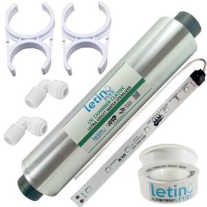 UV Set with Clamps, UV Chamber (Heavy Aluminium Barrel), UV LED Light (Strip), 2 Pieces Elbow, Teflon Tape and 2 Clamps for All Ro Water RO Purifier